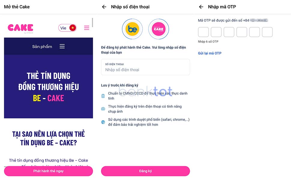 Hướng dẫn mở thẻ tín dụng Be x Cake online