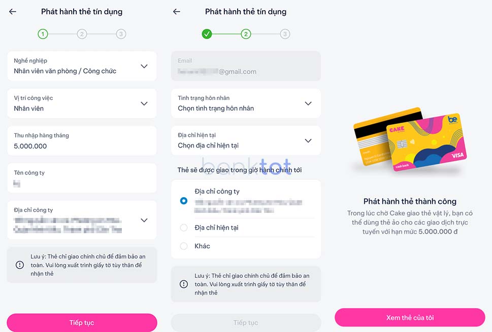 Hướng dẫn mở thẻ tín dụng Be x Cake online