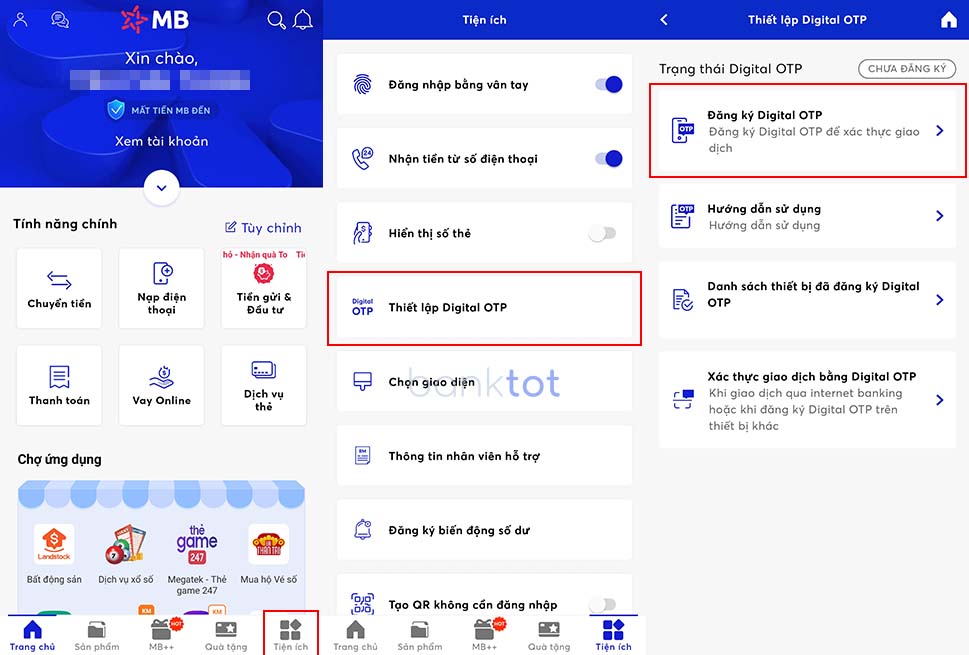 Hướng dẫn chi tiết các bước đăng ký Digital OTP MB Bank online