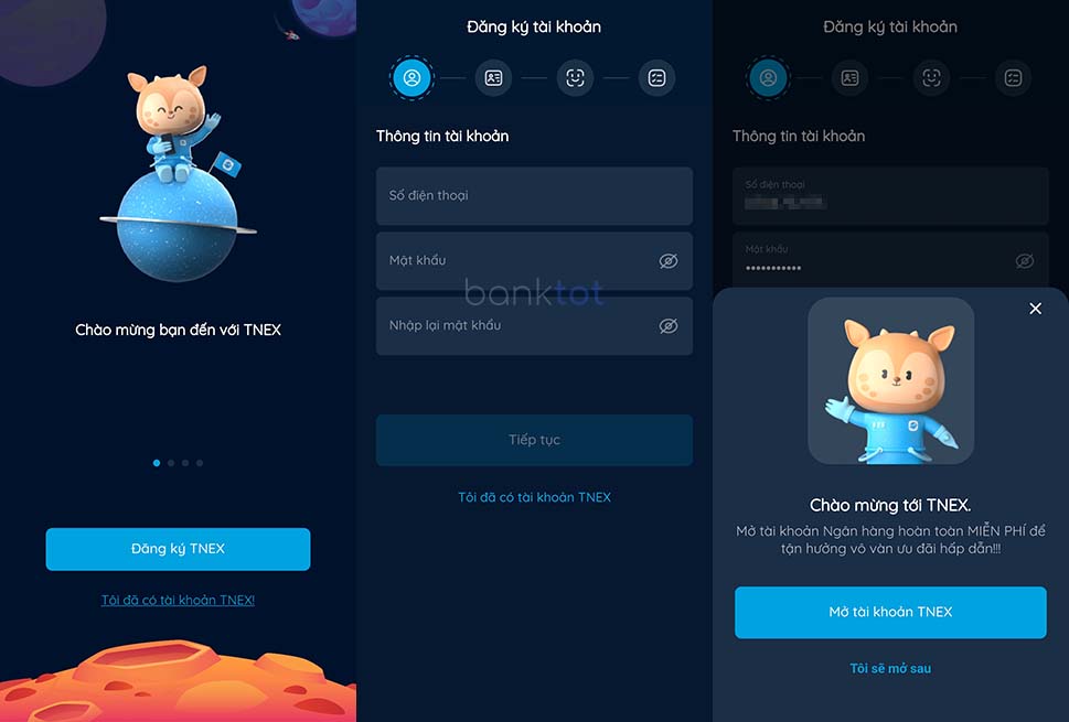 Hướng dẫn chi tiết mở tài khoản ngân hàng số TNEX